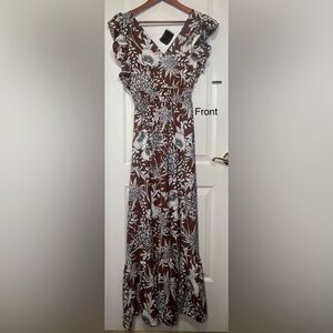 Express Brown and White Floral Maxi Dress